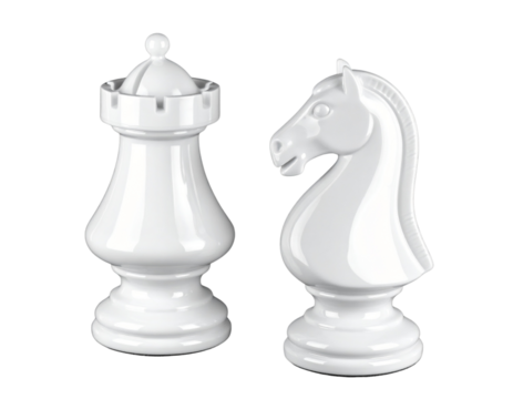 Elegant White Chess Queen and Knight Side by Side – Transparent PNG - Powered by Adobe