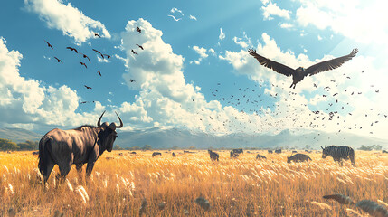 AI-nature observer tracking migrating animals on a windy savannah 