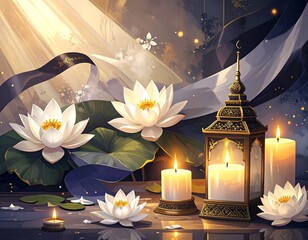 Commemorative scene honoring the Anniversary of the Death of King Bhumibol Adulyadej of Thailand, featuring respectful Thai cultural elements, black and white themes