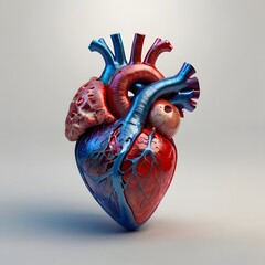 Naklejka premium Stylized digital art depicting a human heart, showcased with vibrant hues and intricate detailing.