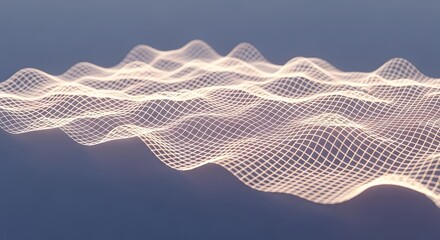 Futuristic visualization of an abstract digital landscape with a flowing, luminous grid representing data streams and network connections