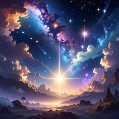 Celestial sunrise over a valley