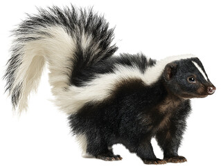 Naklejka premium Full-Body Skunk Isolated, Realistic Fur Detail on Transparent Background PNG