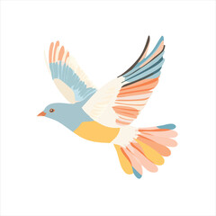 Colorful bird in flight. A stylized depiction of a bird soaring through the air, featuring pastel colors and an abstract design