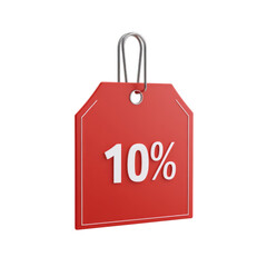 Red sale tag with 10 percent discount on black background
