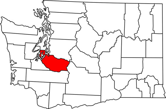 Detailed vector map of Washington, USA, highlighting Pierce County, home to Tacoma and Mount Rainier.

