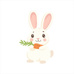 Cute white rabbit holding a carrot