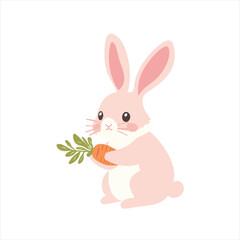 Cute pink bunny holding a carrot
