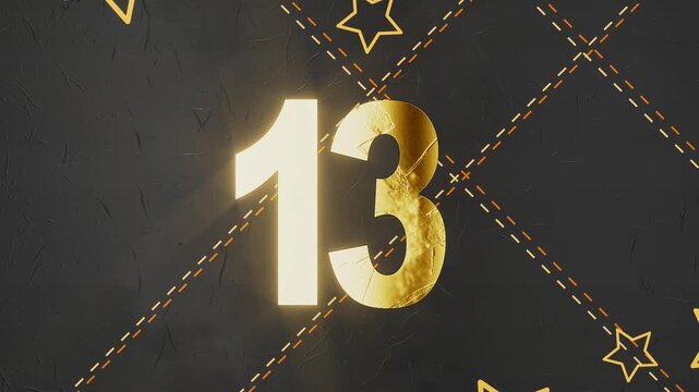Black and golden advent calendar number 13, with a simple design