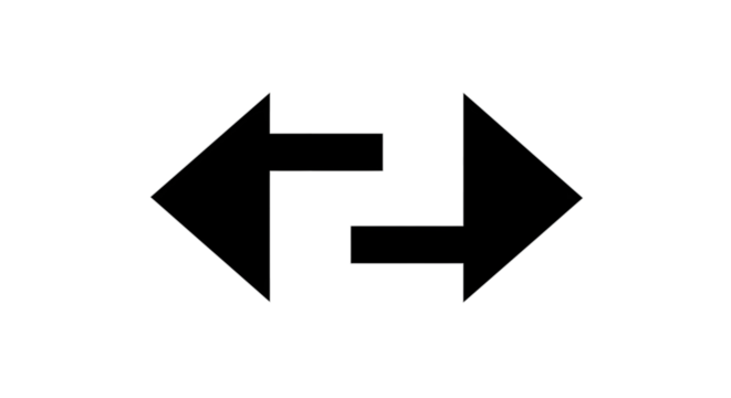 Black arrow isolated on white background, arrow png. A simple black and white graphic depicting two opposing arrows.