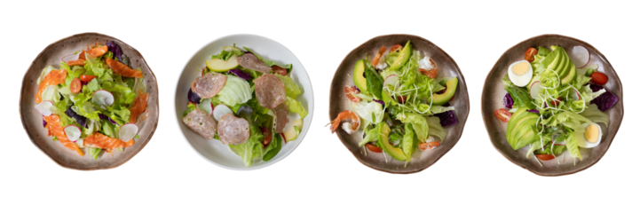 Delicious Salad Assortment: A vibrant collection of colorful and nutritious salads artfully presented in various bowls, ready to be enjoyed.