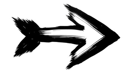 Black arrow isolated on white background, arrow png. A black, brushstroke-style arrow pointing to...