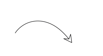 Black arrow isolated on white background, arrow png. A simple, curved arrow pointing to the right, indicating direction and movement.
