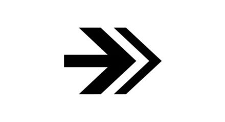 Black arrow isolated on white background, arrow png. A bold black double arrow pointing to the right, isolated on a white background.