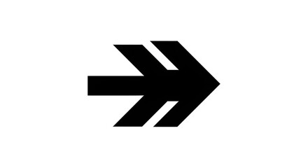 Black arrow isolated on white background, arrow png. Black arrow icon pointing to the right, with a double-lined design, isolated on a white background.