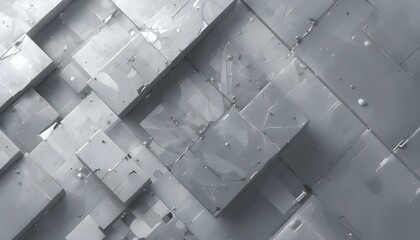 Abstract White and Light Grey Geometric Square Overlapped Pattern Background with Modern Silver Cube Shapes
