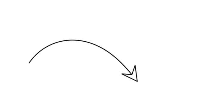 Black arrow isolated on white background, arrow png. A simple, curved arrow pointing to the right, indicating direction and movement.