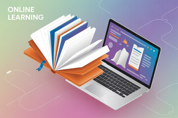 Unlock your potential with engaging online learning featuring a vibrant open book and modern laptop, symbolizing knowledge and digital education accessibility for all learners.