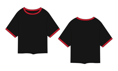 Short sleeve black color tshirt vector illustration template front and back
