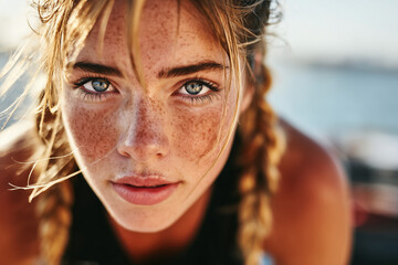 Beautiful woman training outdoors in the sunlight