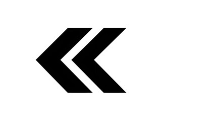 Black arrow isolated on white background, arrow png. Black double chevron symbol pointing left, set against a clean white background.