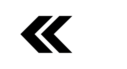 Black arrow isolated on white background, arrow png. Black double chevron symbol pointing left, set against a clean white background.