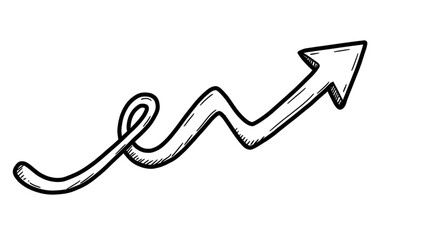 A hand-drawn, upward-pointing arrow with a curved and zigzagging path, isolated on white.