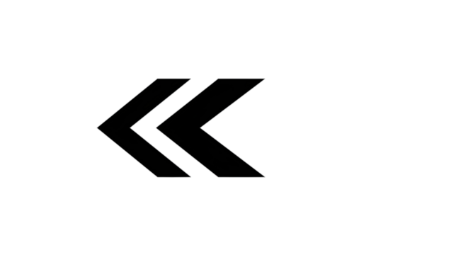 Black arrow isolated on white background, arrow png. A black double-chevron symbol pointing left, set against a white background.