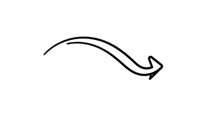Simple hand-drawn arrow curving right, indicating direction and movement on white background.