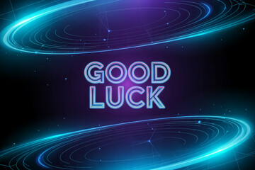 Dynamic futuristic neon glow saying GOOD LUCK with swirling energy vortexes, perfect for inspiring success, motivation, and achievement in any modern venture