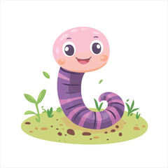 Cute cartoon worm in garden