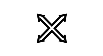 A black and white graphic of two intersecting lines, each with arrowheads pointing in opposite directions.