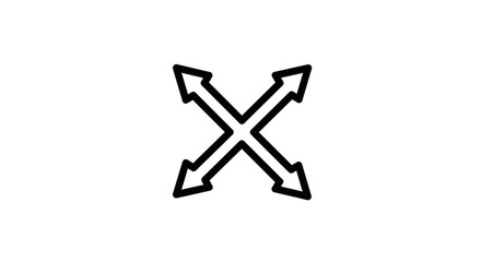 A simple black and white icon featuring four outward-pointing arrows, forming an X shape.