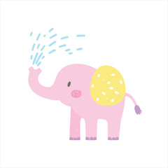 Cute pink elephant spraying water