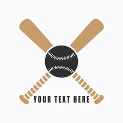 softball monogram logo with crossed bat, baseball bat silhouette, sports equipment, vector icon, Vector illustration, Softball, graphic, flat design element, symbol, Doodles, emblem, sign, badge, 