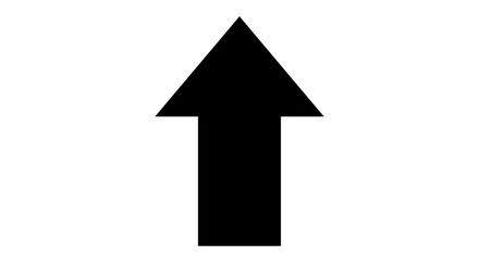 A simple, solid black arrow pointing upwards against a stark white background.