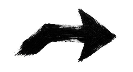 Black arrow isolated on white background, arrow png. A black, brushstroke arrow pointing to the...