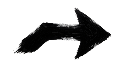 Black arrow isolated on white background, arrow png. A black, brushstroke arrow pointing to the right, isolated on white background.