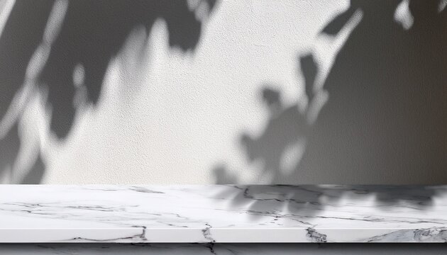 white wall backdrop with window shadow over marble tabletop for product mockup - Powered by Adobe