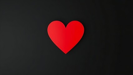 An abstract red heart shape on a matte black background, emphasizing minimalist design with negative space.