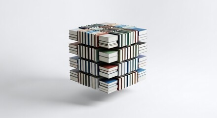 Stacked Books Cube Structure Symbolizing Education and Knowledge