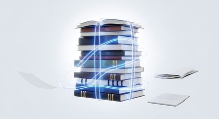 Stacked Books Glowing Lines Digital Education Concept Global Knowledge