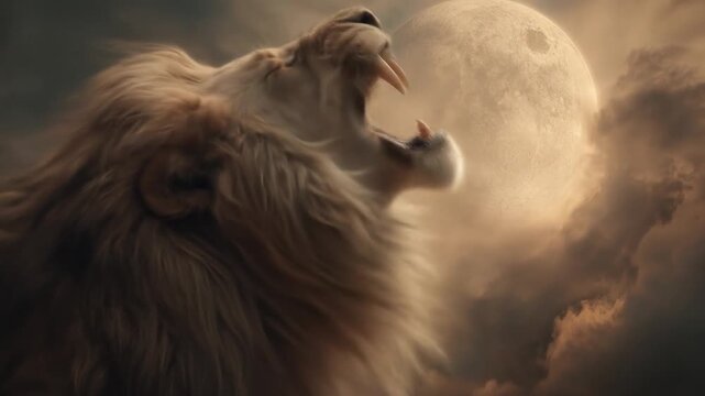 Lion roaring at night