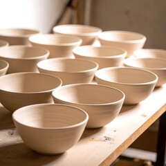 Ceramic bowls on a wooden table