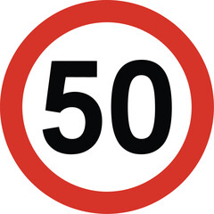 Red circular sign indicating a speed limit of 50