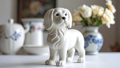 Ceramic dog figurine, soft focus
