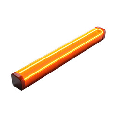 Illuminated rectangular tube glows with vibrant orange and yellow hues, creating a radiant light effect against the deep black background, showcasing its sleek design and vibrant color palette,...