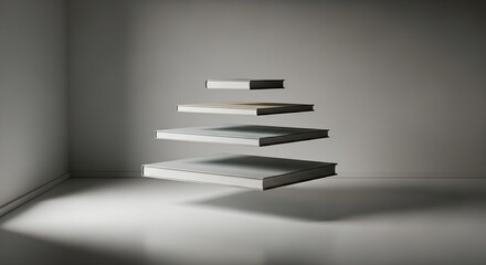 Floating Books Stack in Empty Room Minimalist Education Concept