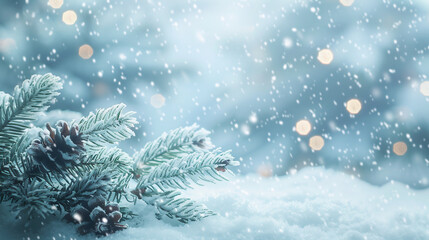 雪に包まれた松ぼっくりと枝