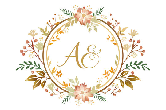 A set of elegant watercolor floral monogram logo designs featuring hand-painted botanical wreaths, pastel roses, peonies, and delicate greenery. Perfect for wedding invitations, luxury branding, femin